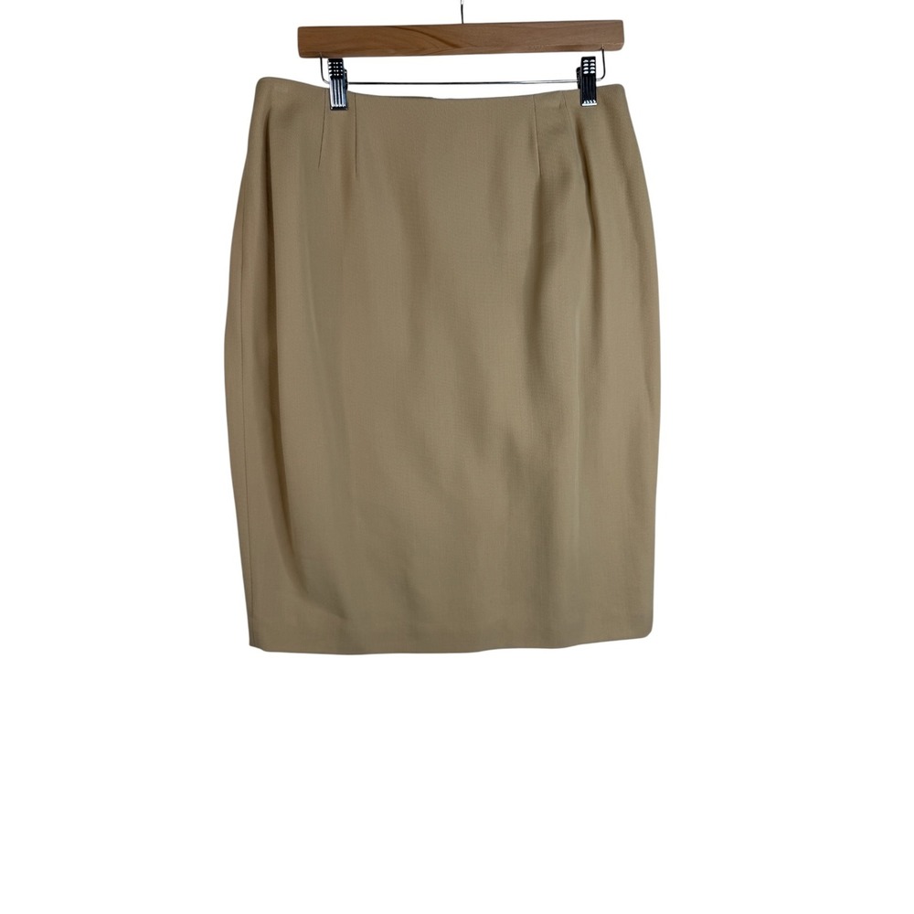 New Linda Allard Ellen Tracy Women's Pencil Skirt 100% Wool Beige Size 14